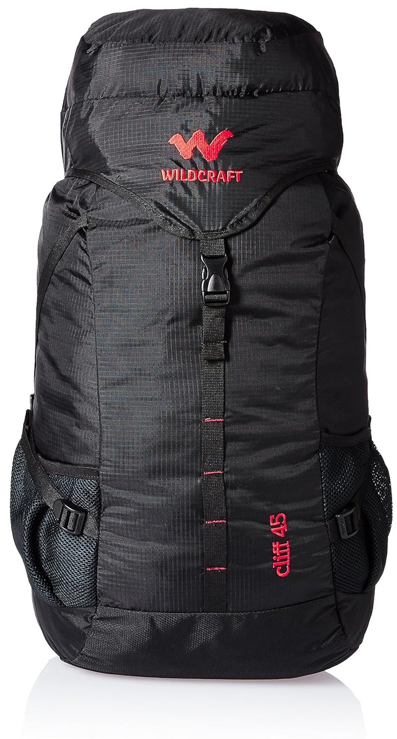 WILDCRAFT 45L Nylon Rucksack – Water-Resistant Travel & Hiking Backpack with Adjustable Straps, Black - Image 1